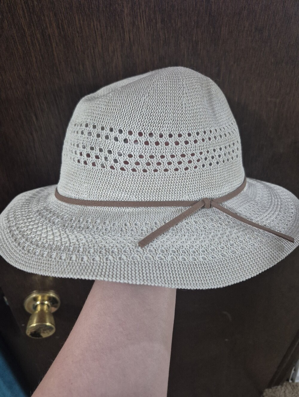NWOT Time and Tru Women's Knit Panama Hat, Mother of Pearl